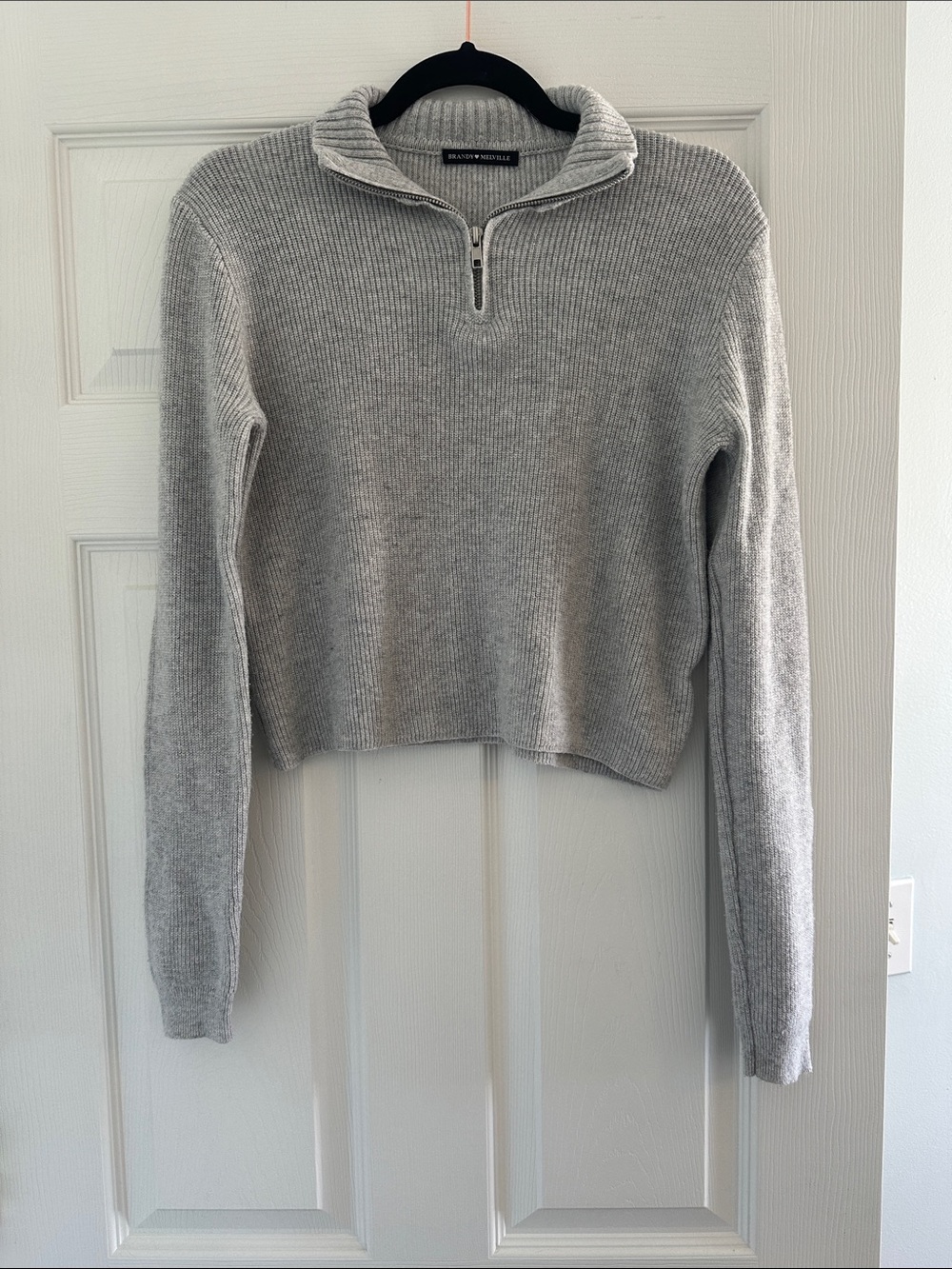 Brandy Melville Light Gray Ribbed Half-Zip Turtleneck Sweater